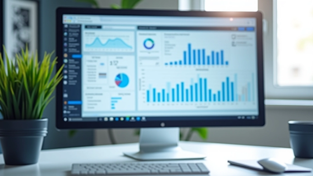 Desktop monitor displaying financial transaction data and real-time synchronization dashboard